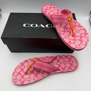 Coach Zoe Webbed Flip Flop Sandals Pink Petunia Size 11 NWT